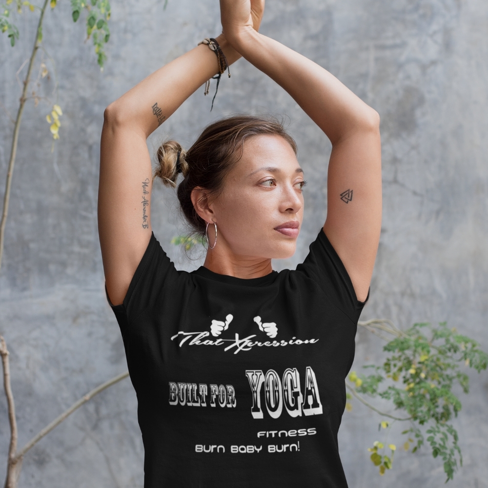 Built for yoga burn baby burn gym tshirt